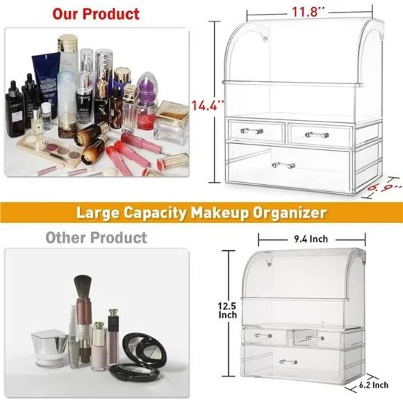 Makeup Organizer, Large Acrylic,Waterproof Cosmetic Display Case with Drawers